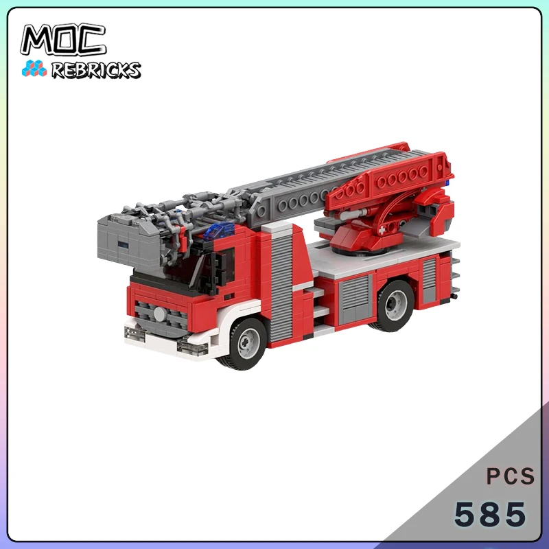 MOC Heavy-Duty City Emergency Fire Ladder Truck Building Blocks Set Aerial Rescue Service Vehicle Model Adult Gift