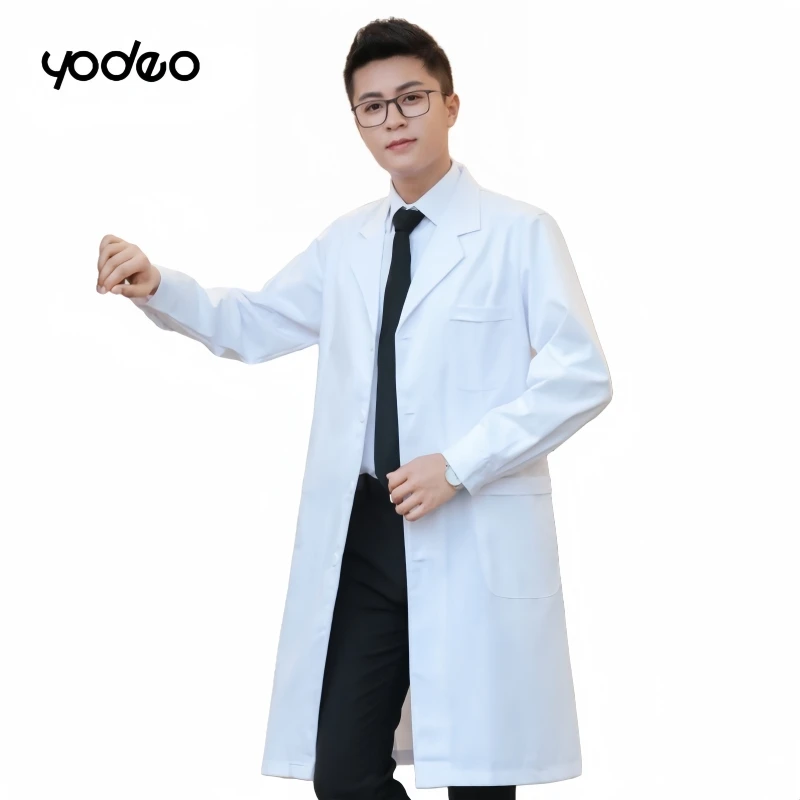 เสื้อคลุมแพทย์ พยาบาล ผ้าฝ้าย แขนยาว ผู้หญิง ทรงเข้ารูป เสื้อคลุมห้องปฏิบัติการ เสื้อคลุมร้านขายยา ชุดทำงาน นักศึกษาแพทย์ เสื้อคลุมสีขาว แขนยาว