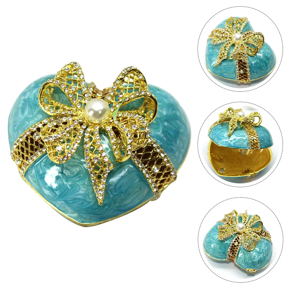 Heart Shaped Jewelry Box Sky Blue Zinc Alloy Hollow Desktop ganizer Earring Storage Case Necklace Holder Gifts