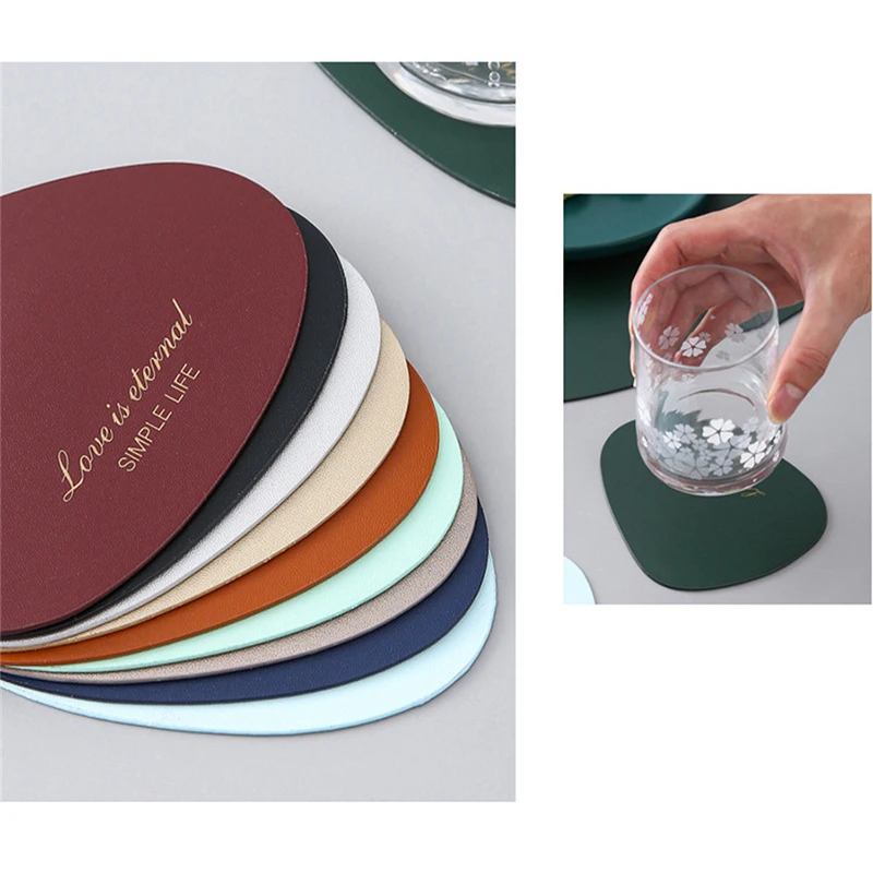 1/2Pcs PU Leather Drink Coaster Set Waterproof,Heat-Resistant,Table protection Kitchen Accessories