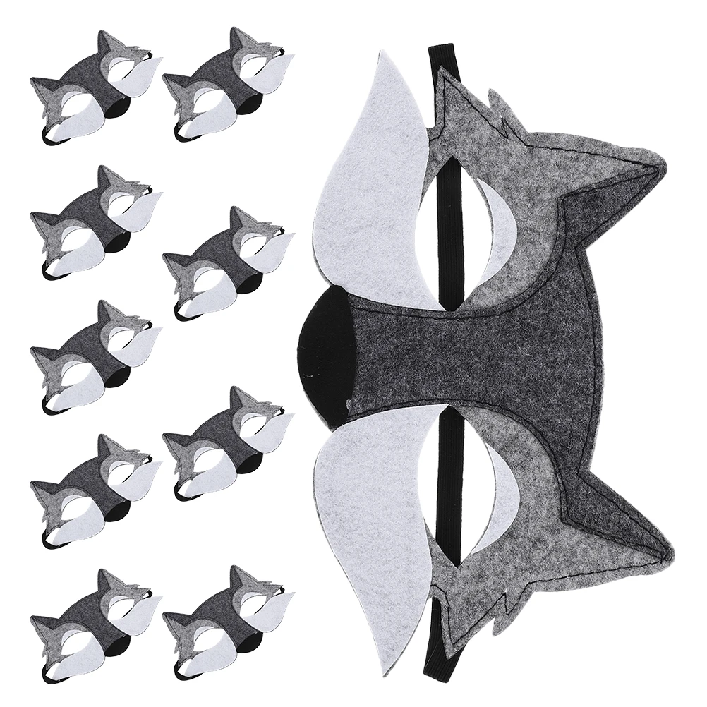 

10pcs Felt Wolf Mask Half Face Cover Halloween Costume Animal Masquerade Party Dress Up Accessories Cosplay Festival Reusable