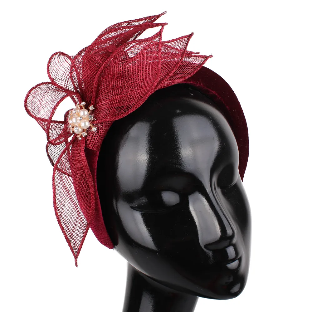 Fancy Sinamay Hair Band for Wedding Bride Headwear Fashion Millinery with Pearl Decor Elegant Bride Headband Hair Accessories