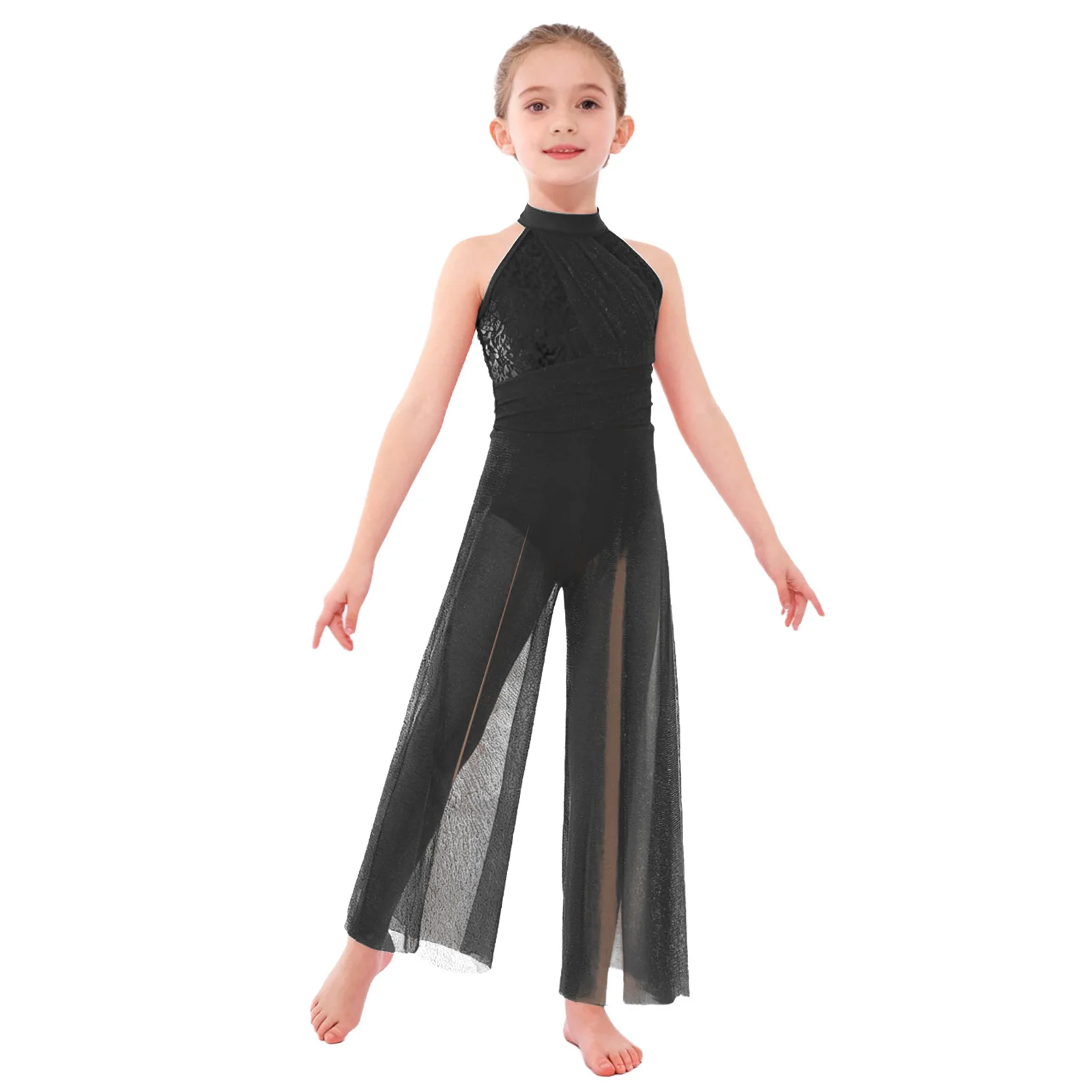Mädchen Gymnastik- und Ballett-Einteiler Glänzender Pailletten-Jumpsuit für Moderne Zeitgenössische Lyrische Tanz-Performance Kostüme Tanzbekleidung – Detail 8