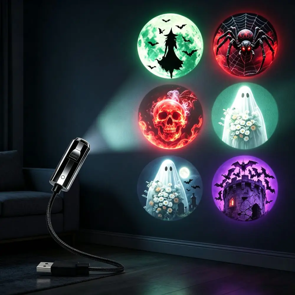 360 Degree Rotating Dreamy Starry Sky Projector Flexible Neck Interchangeable Slides USB Plug Projection Lamp USB Powered