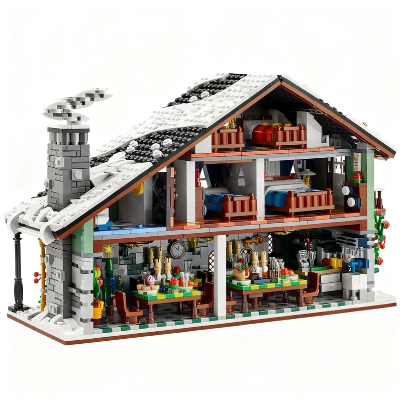 2708PCS MOC City Street View Winter Chalet Model DIY Creative Ideas Toy Assembly Puzzle Birthday Gift Display Bricks Gifts