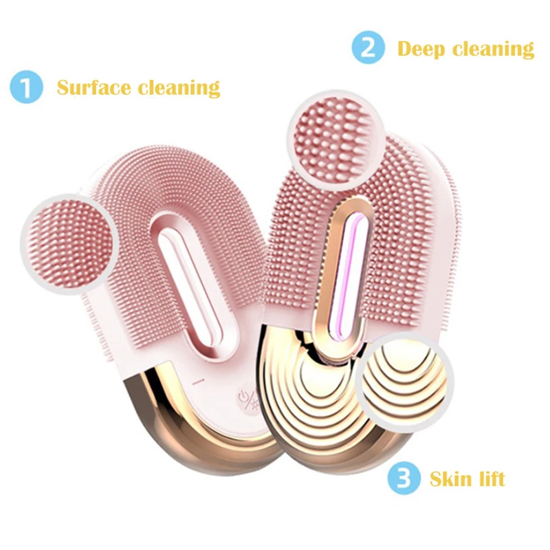 Face Cleaning Brush Ultrasonic Cleaner Electric IPX-7 Vibration Massager Wireless Charger Case Facial Silicone Cleansing Brush