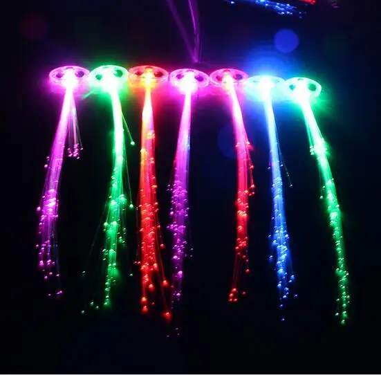 600pcs  DHL Flash LED Hair Light Emitting Fiber Optic Pigtail Braid Plait Luminous Hair Wig KTV Party Halloween TOYS  YH314