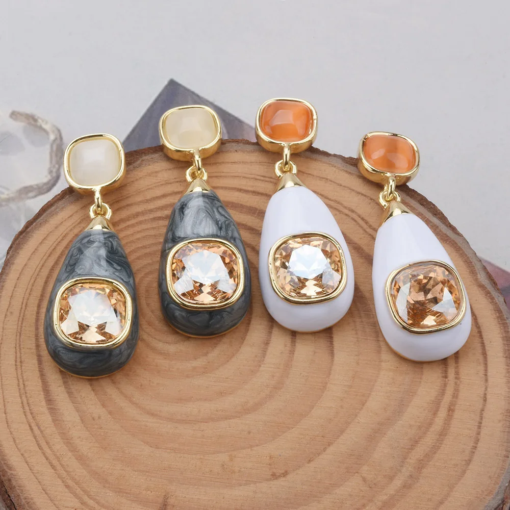 ins wind cross-border earrings geometric water drop diamond stud earrings simple and versatile cute alloy oil drop earrings