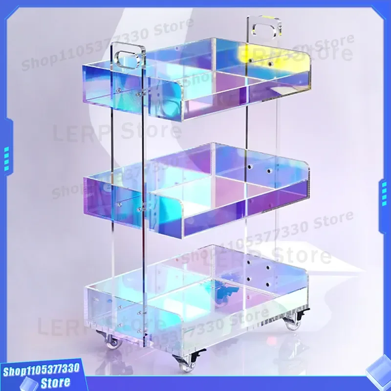 Custom Acrylic Makeup Organizer Trolley Colorful Cosmetic Storage Rack Rolling Cart for Beauty Products Home Organization Box