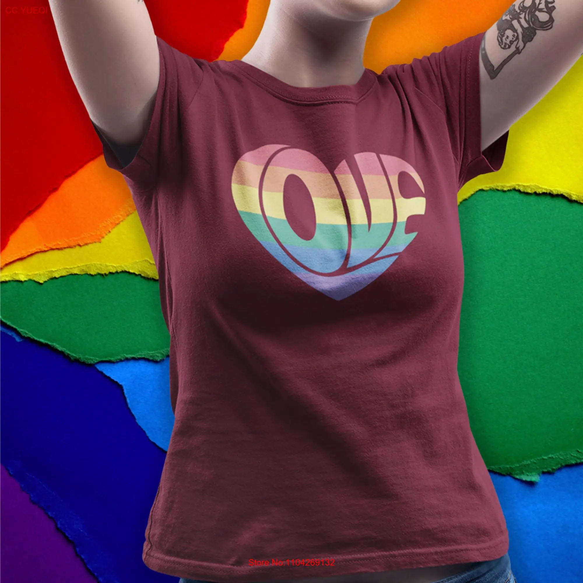 Camiseta Love Heart Pride para mujer LGBTIQA Gay Rainbow Slogan Patry Festival en casa mangas largas o cortas