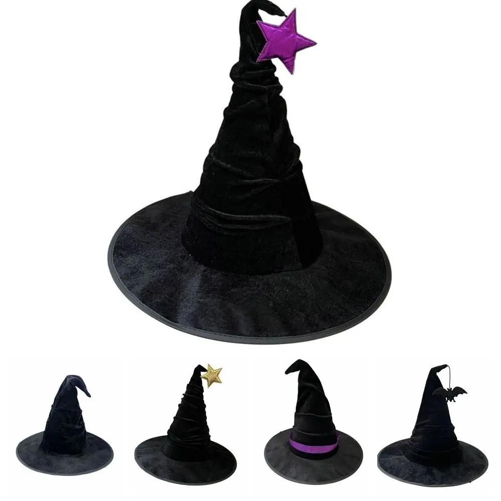 مهرجان غطاء الرأس المخملية هالوين قبعة الساحرة ستار الدعائم الطرف معالج قبعة طوي تأثيري اكسسوارات قبعة الهالوين حفلة تنكرية #4