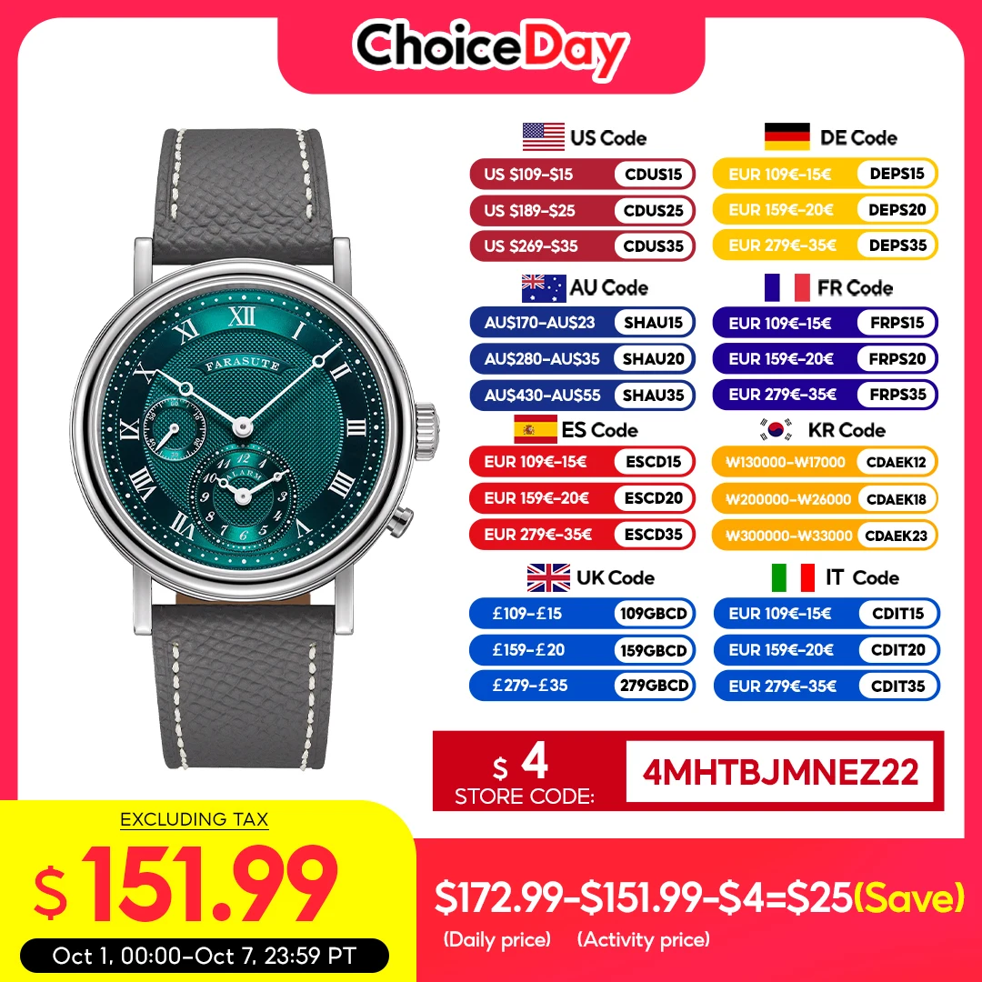 

FARASUTE Retro Luxury Alarm Clock Quartz Watch Men Waterproof Night Light Wristwatch Casual Sapphire Stainless Steel Male Reloj