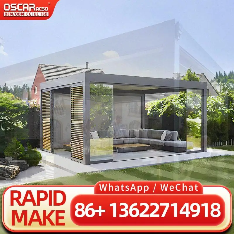 Outdoor Patio Canopy Waterproof Motorized Aluminium Louver Structure in US and UK for Garden Picnics Poolside Relax Beach Gather