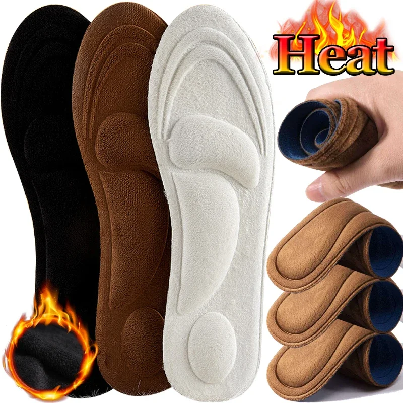 1 Paar 5D Thermo-Massage-Einlegesohlen für Füße, warm halten, Kaschmir-Stretch-Deodorant-Einlegesohle, selbsterhitzende Sport-Schuhpolster für den Winter