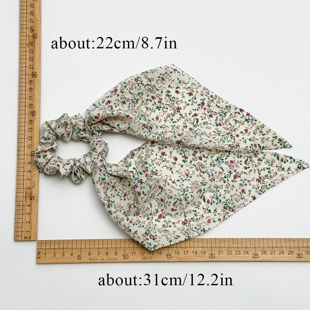 Vintage Floral Bow Hair Ribbon Scrunchie for Women Girls Long Streamer Elastic Hair Bands Ponytail Scarf Women Hair accessories