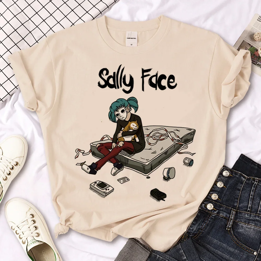 sally face Summer fashion women's T-shirt made of polyester fiber woven fabric and tops with tees female