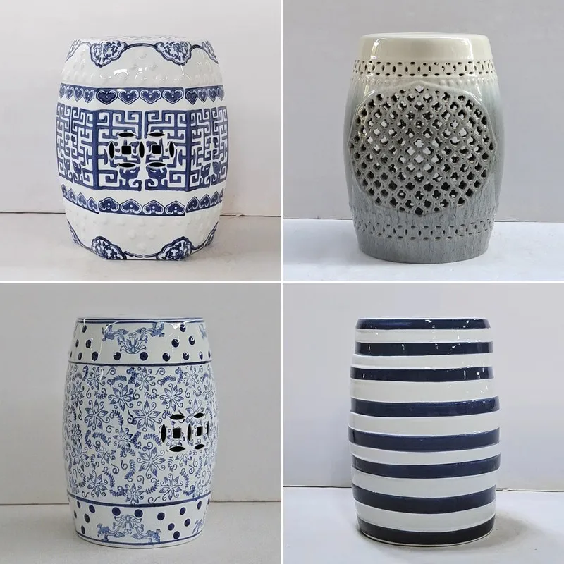 Chinese Gradient Ceramic Stool Antique Blue and White Pottery Stool Guzheng Porcelain Stool Outdoor Garden Embroidery Stool Soft