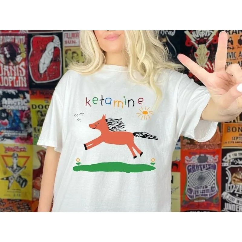 

Funny Cartoon Modal T Shirt KETAMINE Horse Anime Graphic Women Men Tees Summer Casual T-shirts Hipster Harajuku Couples Tshirts