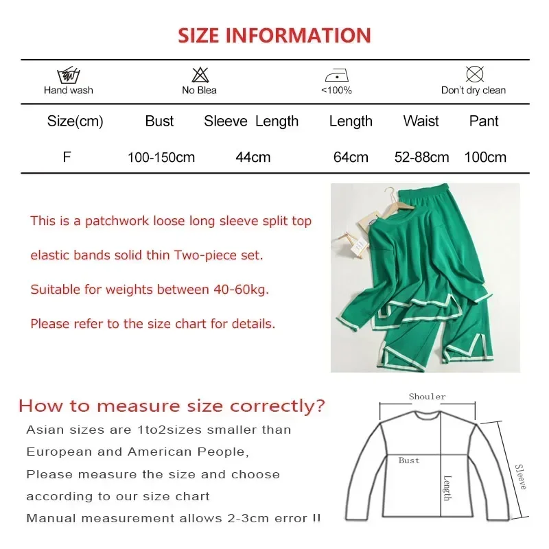 Women Autumn Contrast Color Patchwork 2 Piece Set Long Sleeve O-Neck Split Tops and High Waist Wide Leg Pants Loose Casual Suit