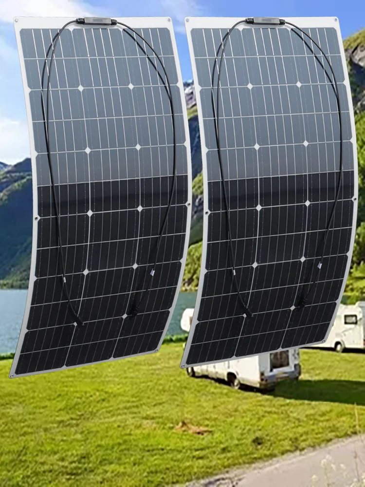 Kompletny zestaw paneli słonecznych 12V 100W 200W 24V elastyczny fotowoltaiczny 100W kontroler mocy do akumulatora łodzi kampera RV domu kempingu — zdjęcie produktu 7