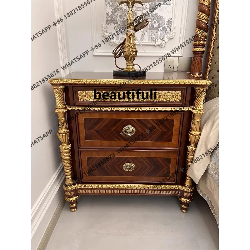 Solid wood carved double bed bedroom silk queen bed villa mansion bedroom furniture