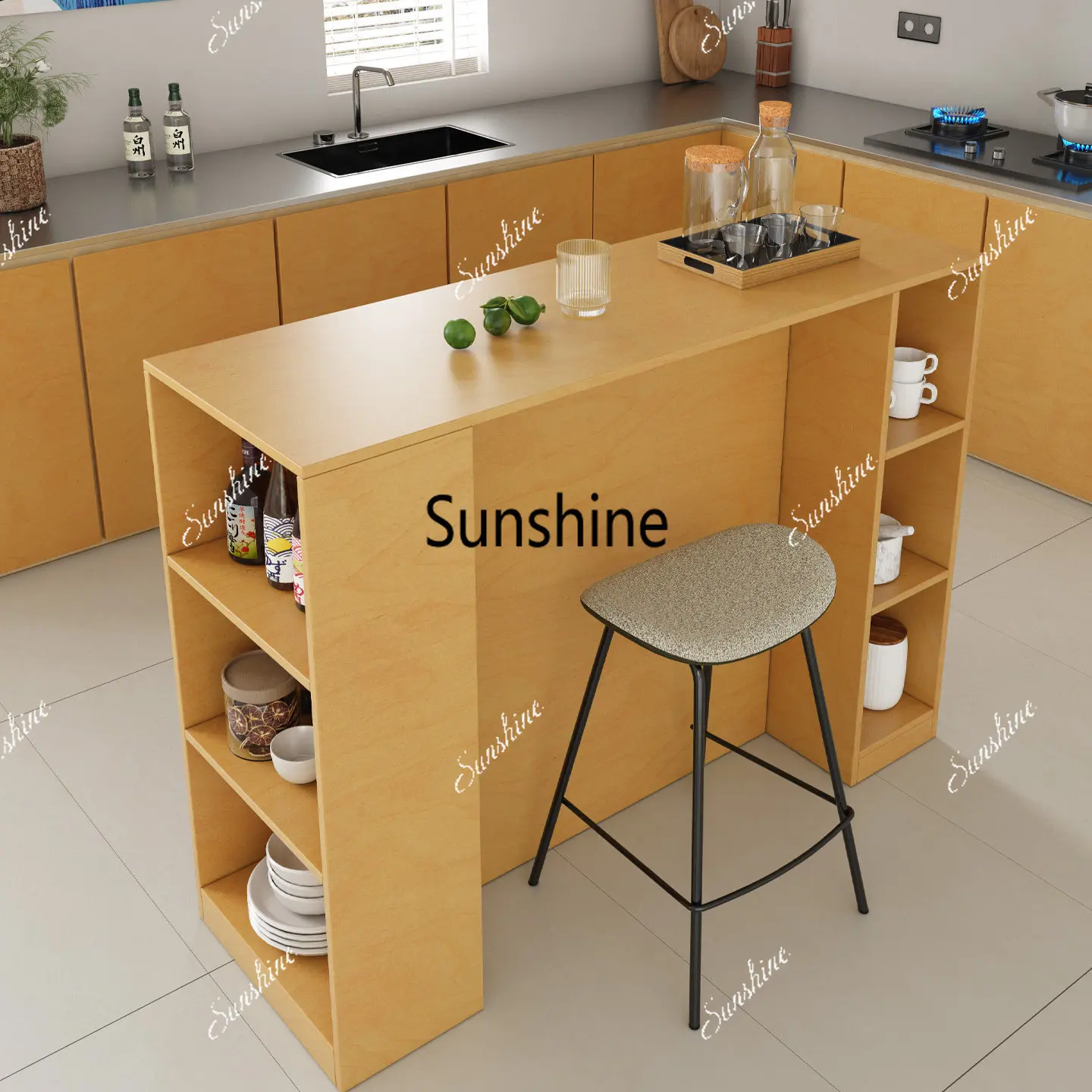 Simple bar coffee shop partition locker kitchen peninsula table integrated cabinet