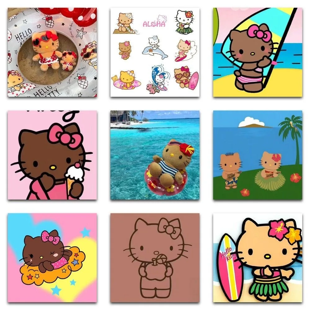 59/PCS Kawaii Bikini Dark Skin Hello Kitty Stickers Suitable for Laptops and Mobile Phones Decorative Stickers Birthday Gift Set