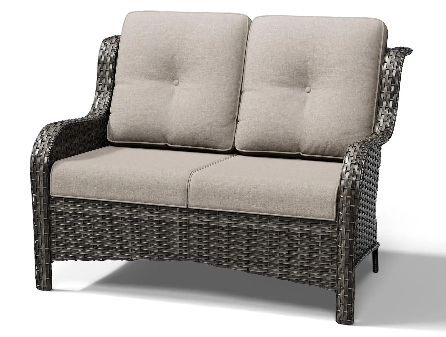 Outdoor Wicker Loveseat High Back Deep Seating Wide Armrest Thickened Cushions Deck Porch Patio Furniture, Customized