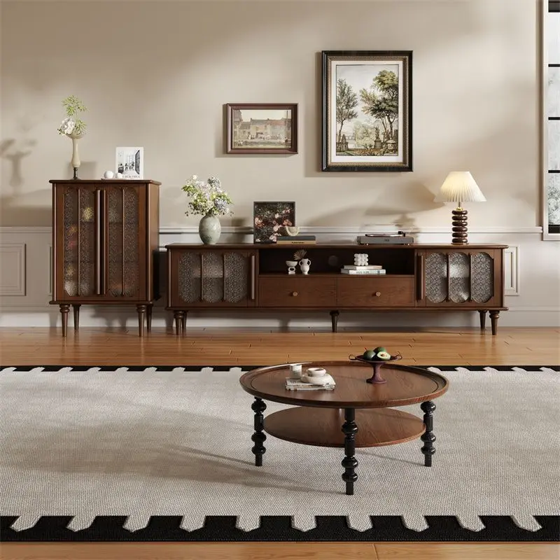 Retro solid wood TV cabinet Middle antique TV cabinet Storage integrated cabinet