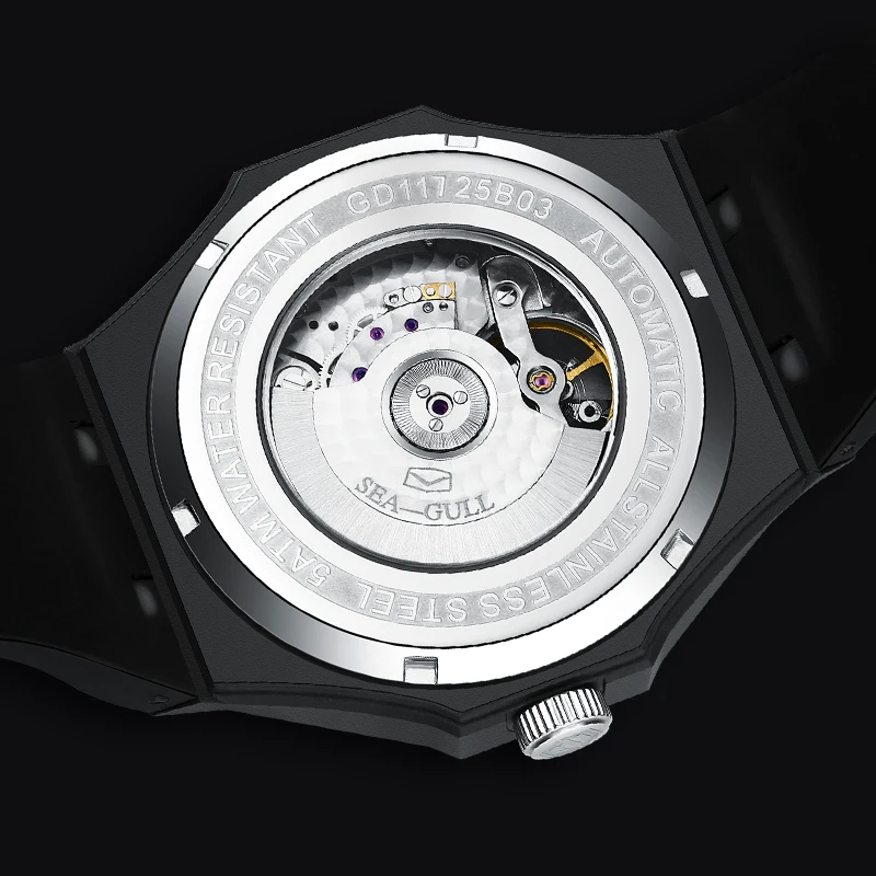 Trendy Fashion Men White/Black Skeleton Automatic Mechanical Watch Wrist Watches Luxury Clock Rubber Strap Relogio Masculino New