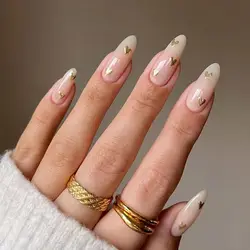 24pcs/Box Almond False Nails Press On Nails Detachable Fake Nail Tip gold heart with Design Manicure Patches Press On Nails