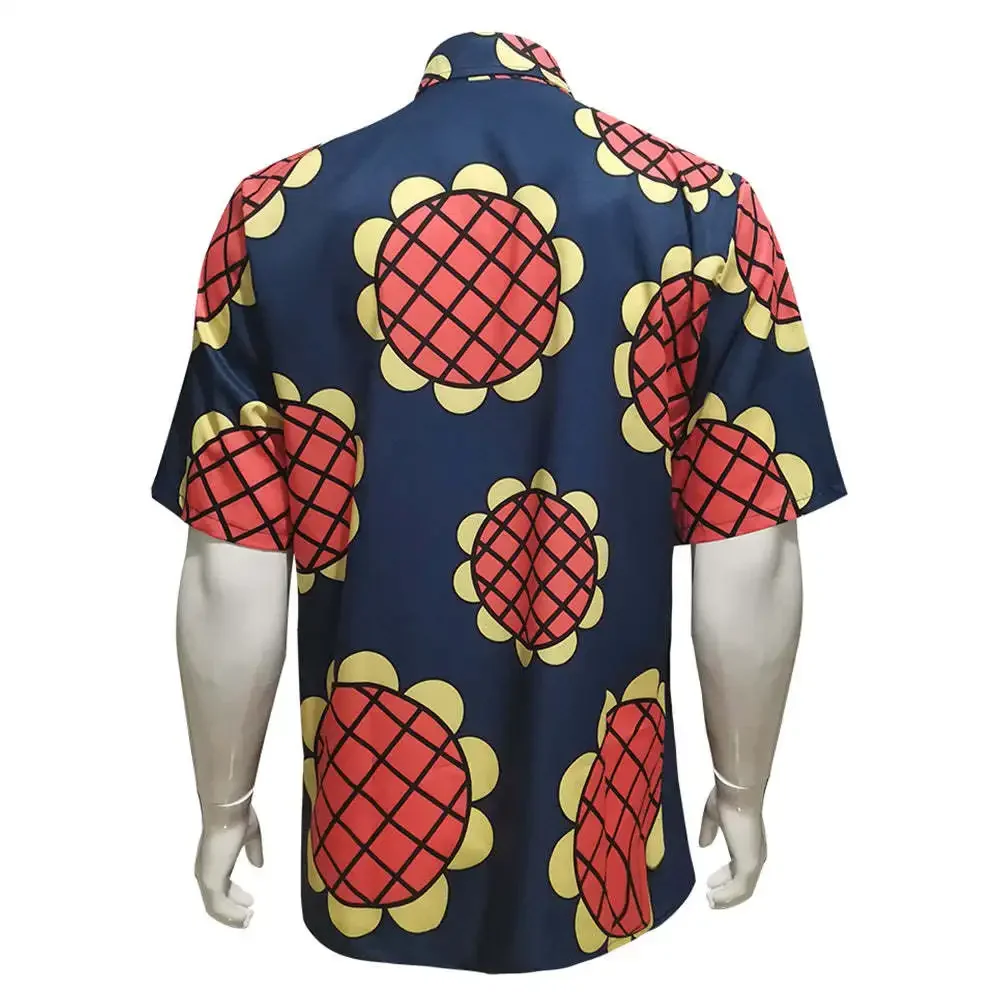 ฤดูร้อนมาถึงใหม่อะนิเมะLuffyคอสเพลย์เสื้อแจ็คเก็ตผู้ใหญ่ผู้ชายผู้หญิงดอกทานตะวันพิมพ์ปุ่มสีฟ้าเสื้อฮาโลวีนเครื่องแต่งกาย