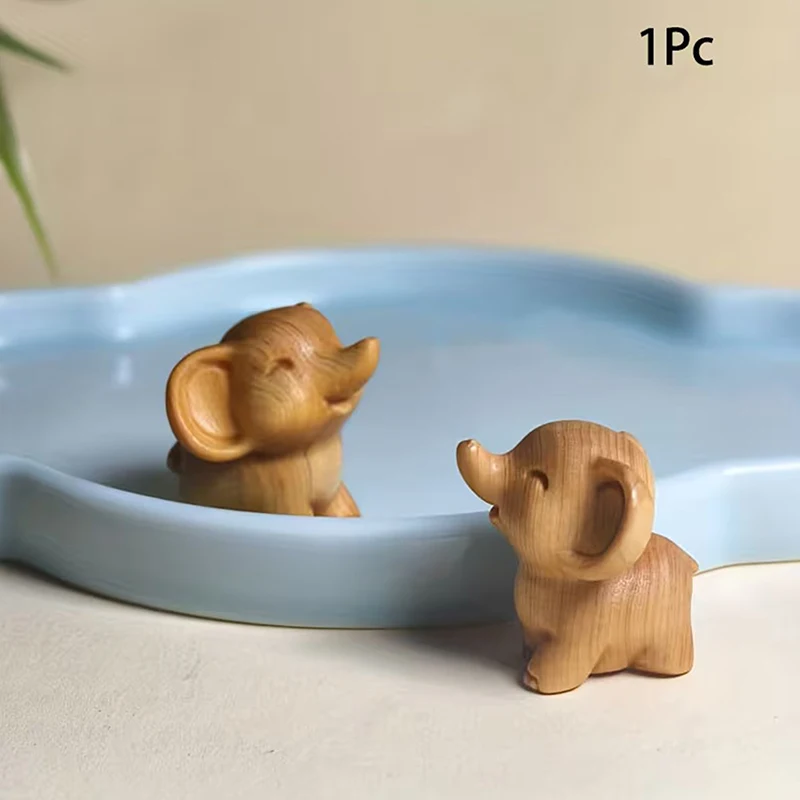 Hand-Carved Wooden Elephant Figurines Cute Elephant Statue Decorative Ornament Home Desktop Decor Car Decoration