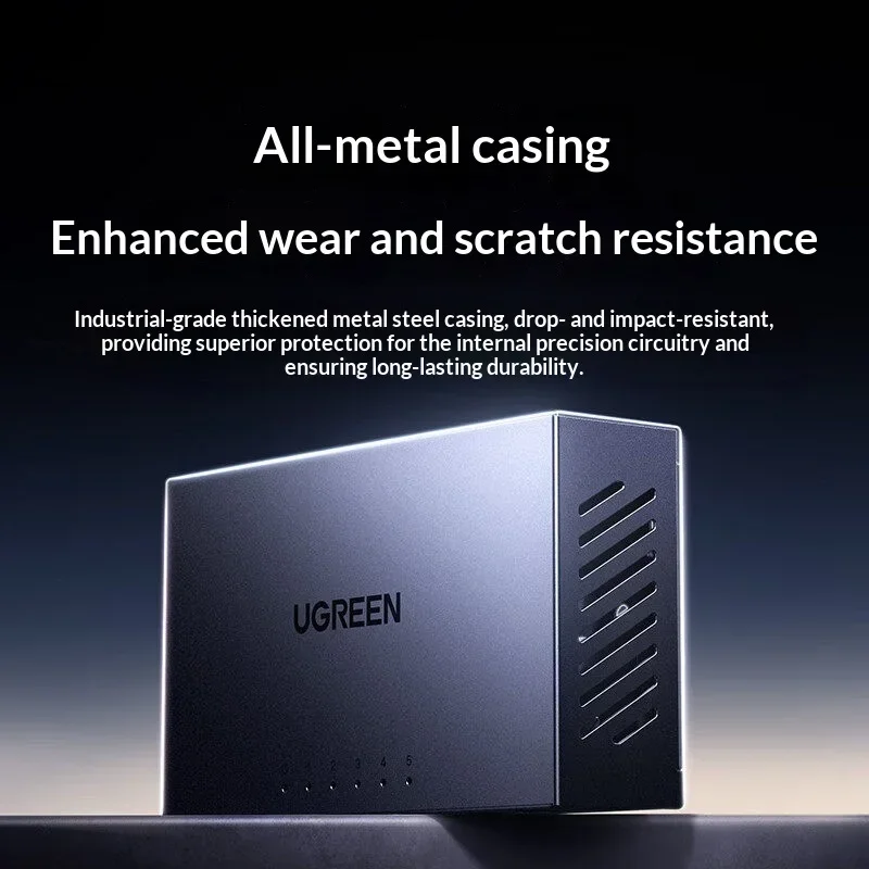 UGREEN 55466 Gigabit Ethernet Switch CM933 5 Ports Metal Case 10Gbps Switching Capacity 4kV Protection Plug and Play MDI MDIX