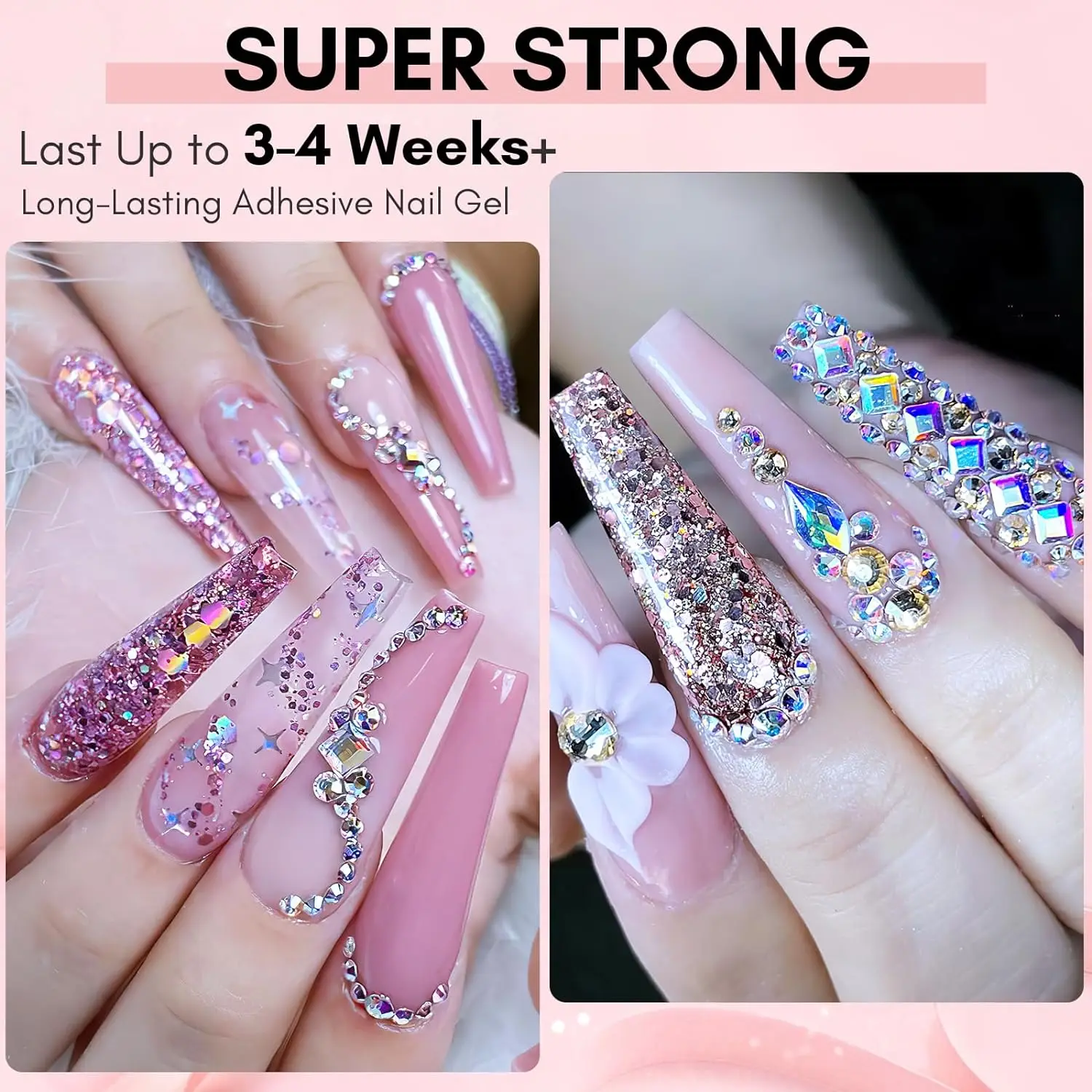 Makartt 15g klej ze strasami do paznokci, zestaw kleju do zawieszania paznokci Preals Rhinestone Gems 3D Nail Art dekoracja serca