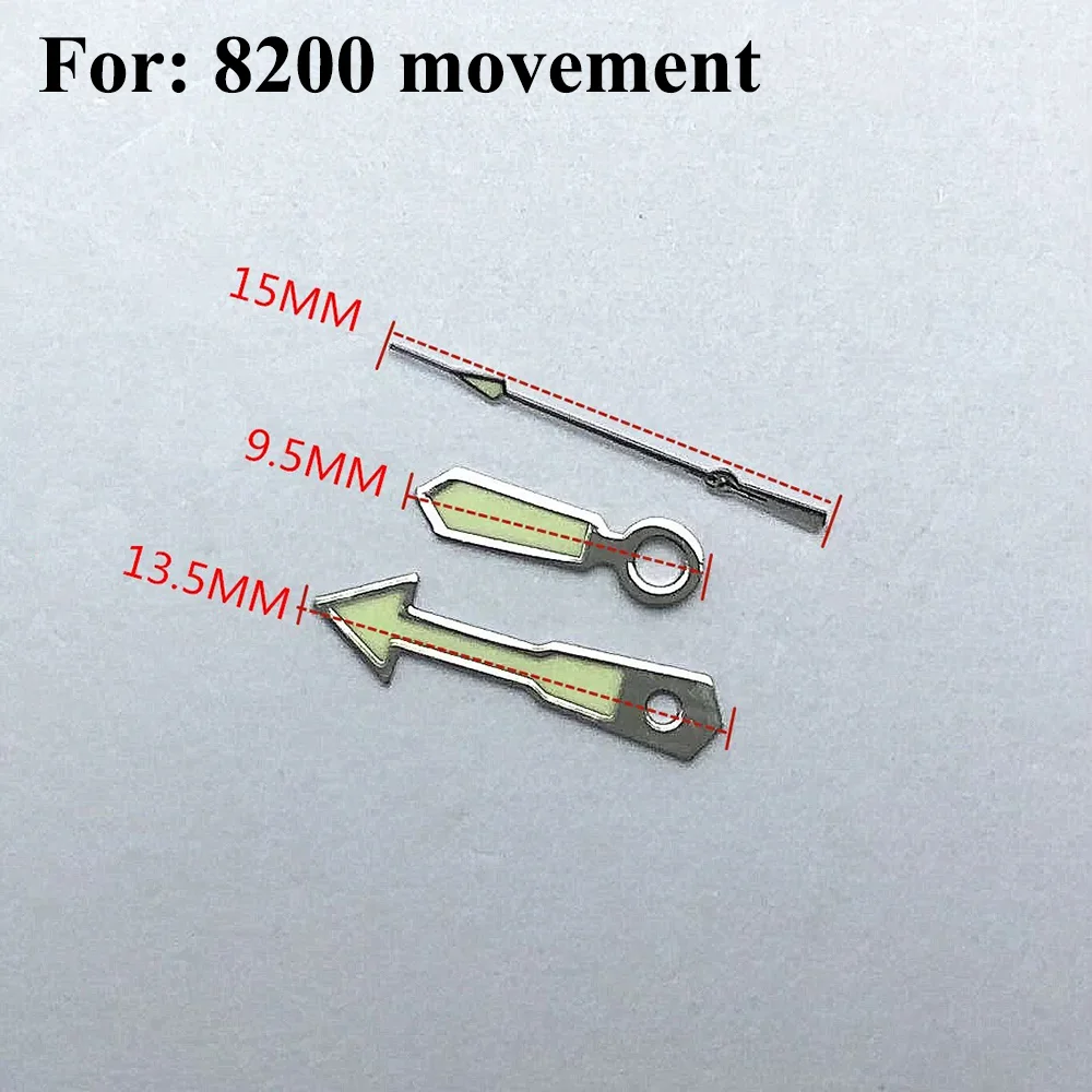 Accesorios para reloj, manecillas de horas, minutos y segundos con luminosas, adecuadas para piezas de reparación de relojes con movimiento 8200, agujas para reloj