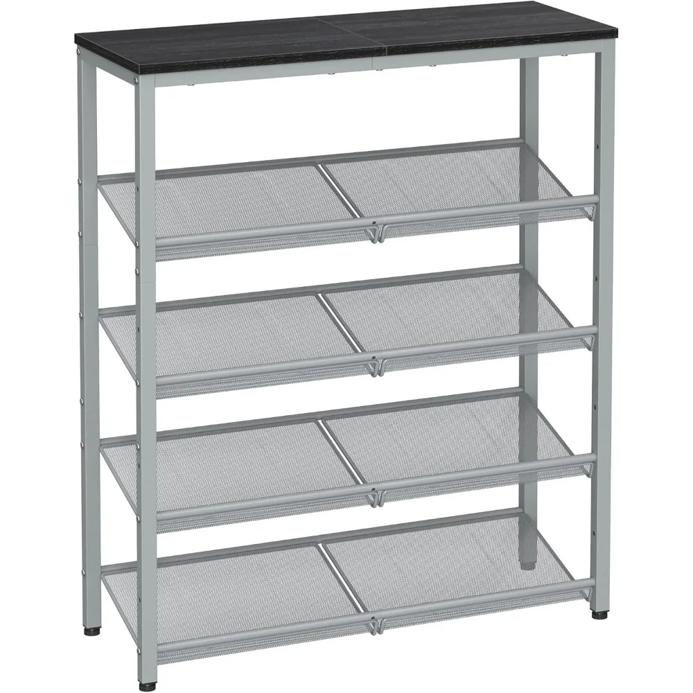 

5-Tier Shoe Rack Organizer with Adjustable Shelves, Freestanding Industrial Design in Charcoal Grey and Silver