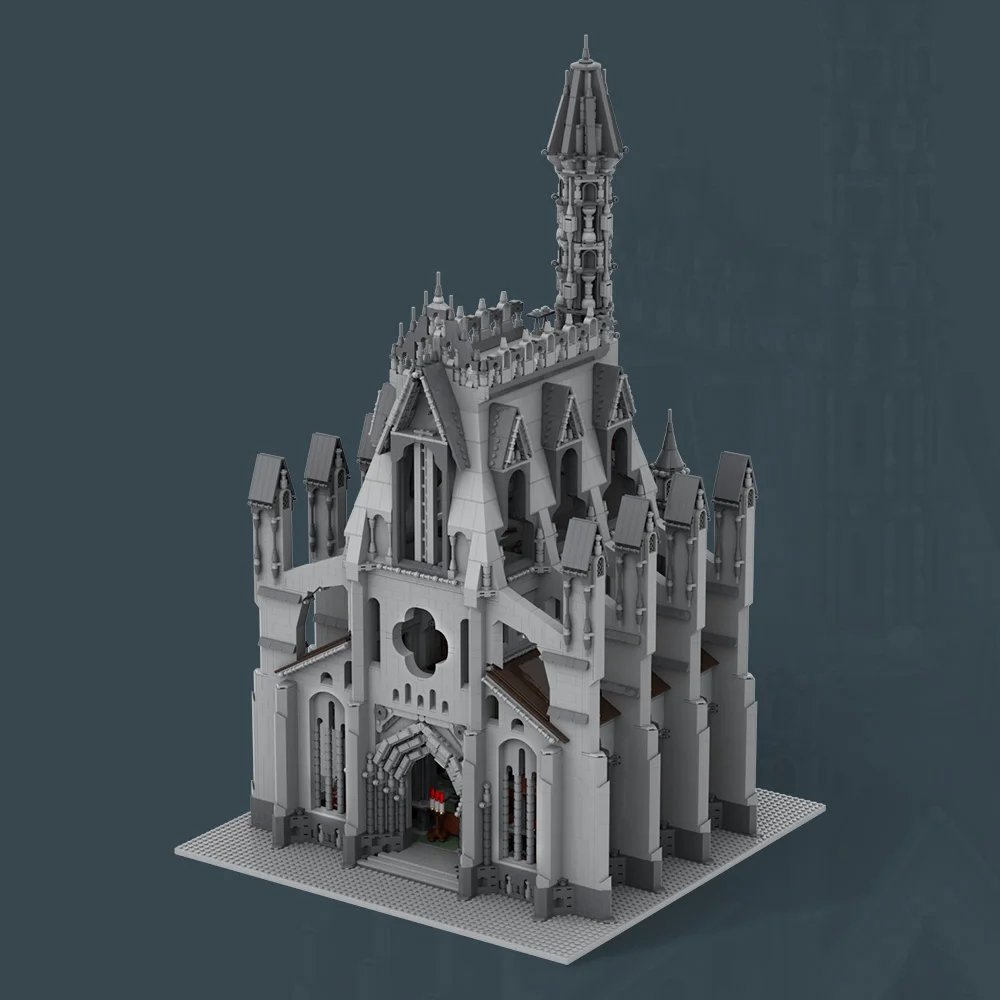 MOC Katedra Wielkiego Twarzy Klocki Model Średniowieczna Architektura Kościoła Widok Ulicy Cegły Zabawki do Składania Prezenty dla Dzieci