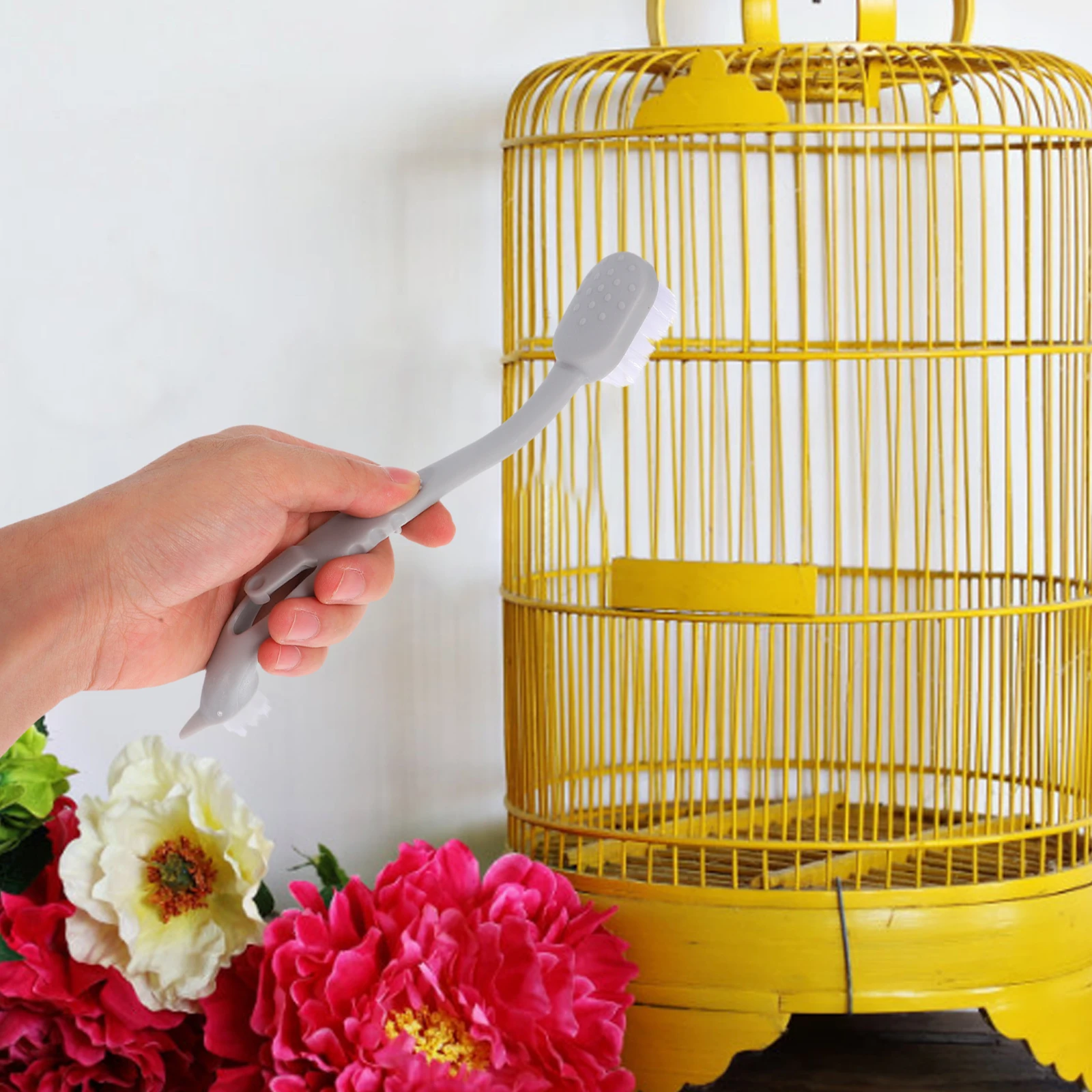 

3Pcs Bird Cage Cleaning Brush Dual Heads Essential Pet Supplies Small Animal Cage Cleaner Soft Bristles Long Handle