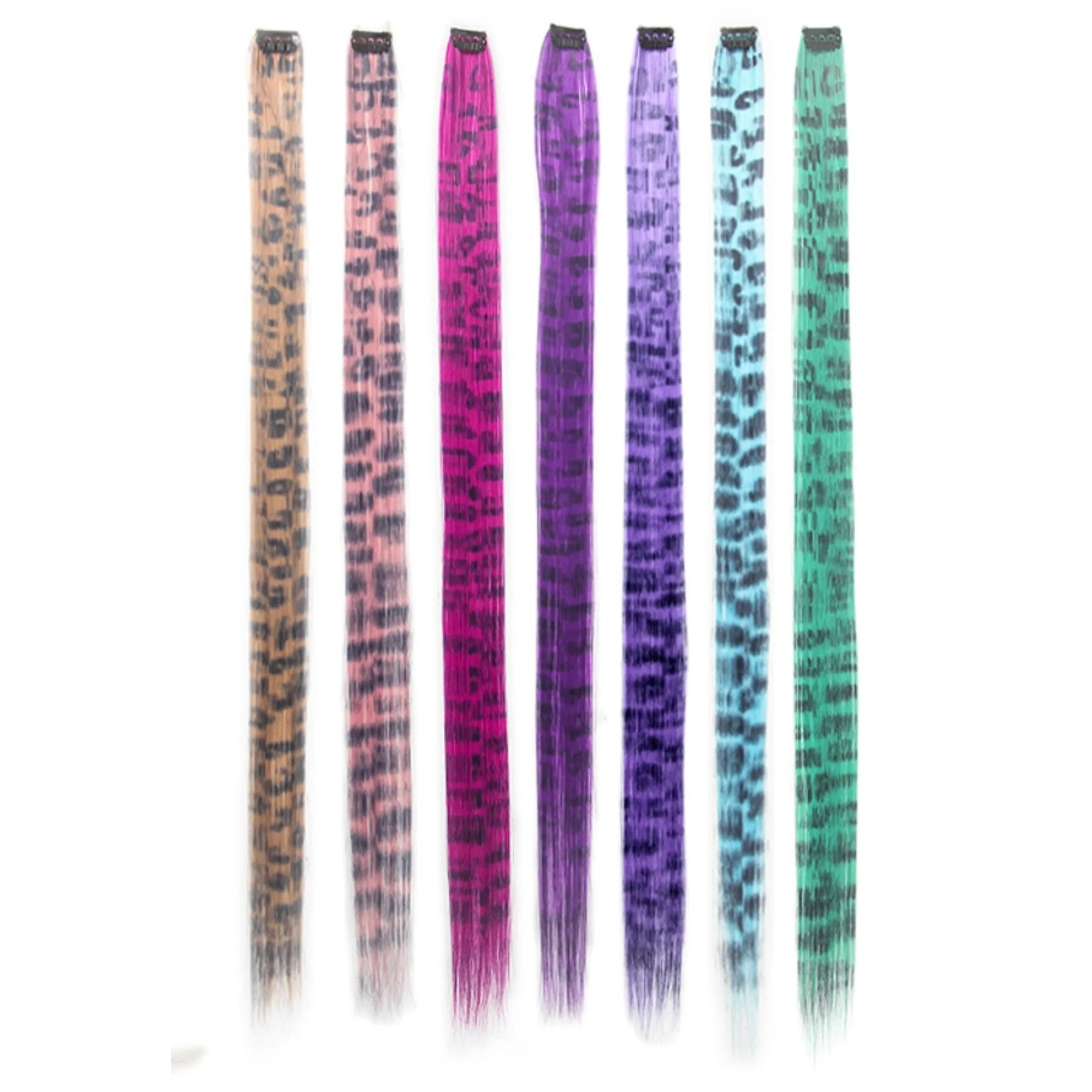 2PCS/7PCS 20inch Colorful Leopard Print Hair Extensions Synthetic Wig Clip in Hiarpiece Halloween Party Daily Wear