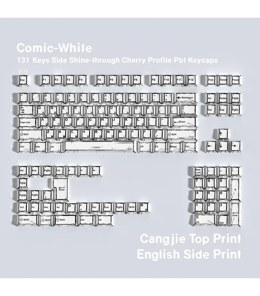 Keycap Korean Russian German Western Grammar Arabic White Double Engraving Transparent Pbt Original Full Set