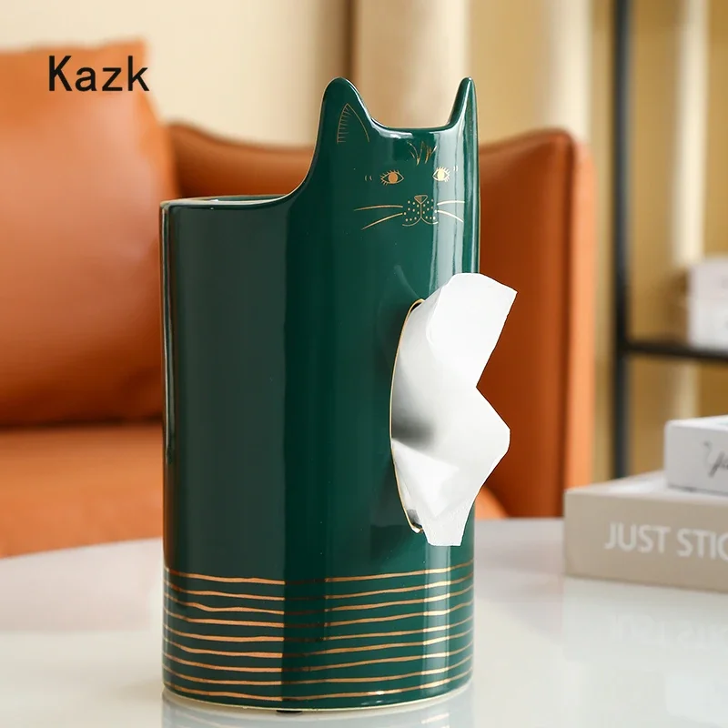 Creative Lucky Cat Tissue Box Modern Simple Home Coffee Table Decor Vertical Ceramic Paper Storage Boxs Ashtray Pen Holder Set