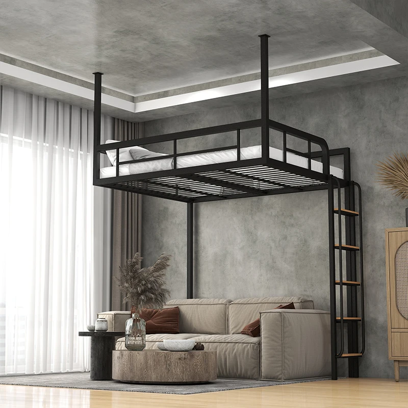 Small-sized modern wrought iron hanging wall bed saves space, and the upper floor is empty. Apartment hanging bed