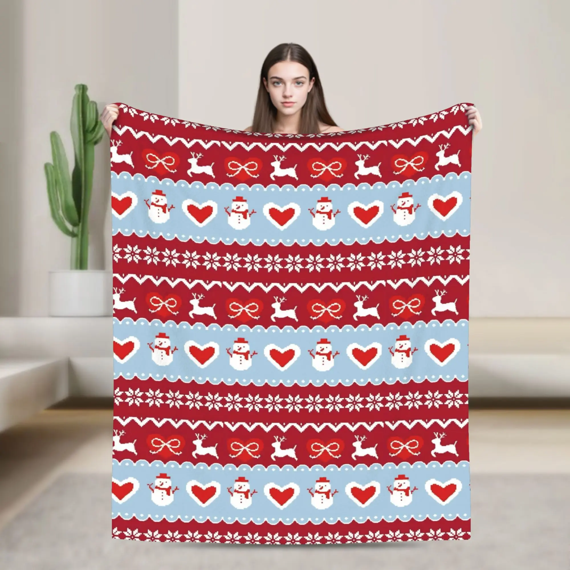 Christmas Reindeer Snowflake Deer Blankets Flannel Nordic Snowman Super Soft Throw Blanket for Bedding Couch Bedspread