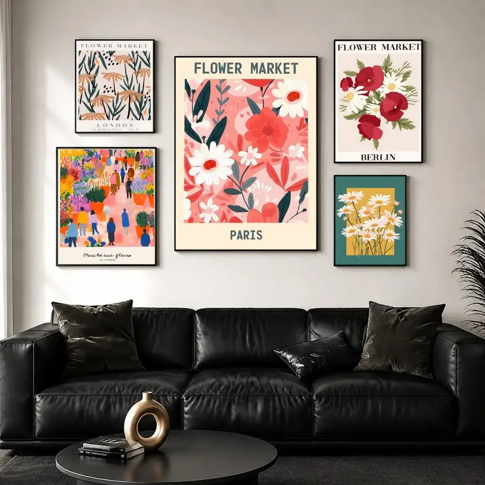 Market N-Nordic Picture Flower Market CityS Poster Self-Adhesive Stylish Art Print Poster Wall Home Decor