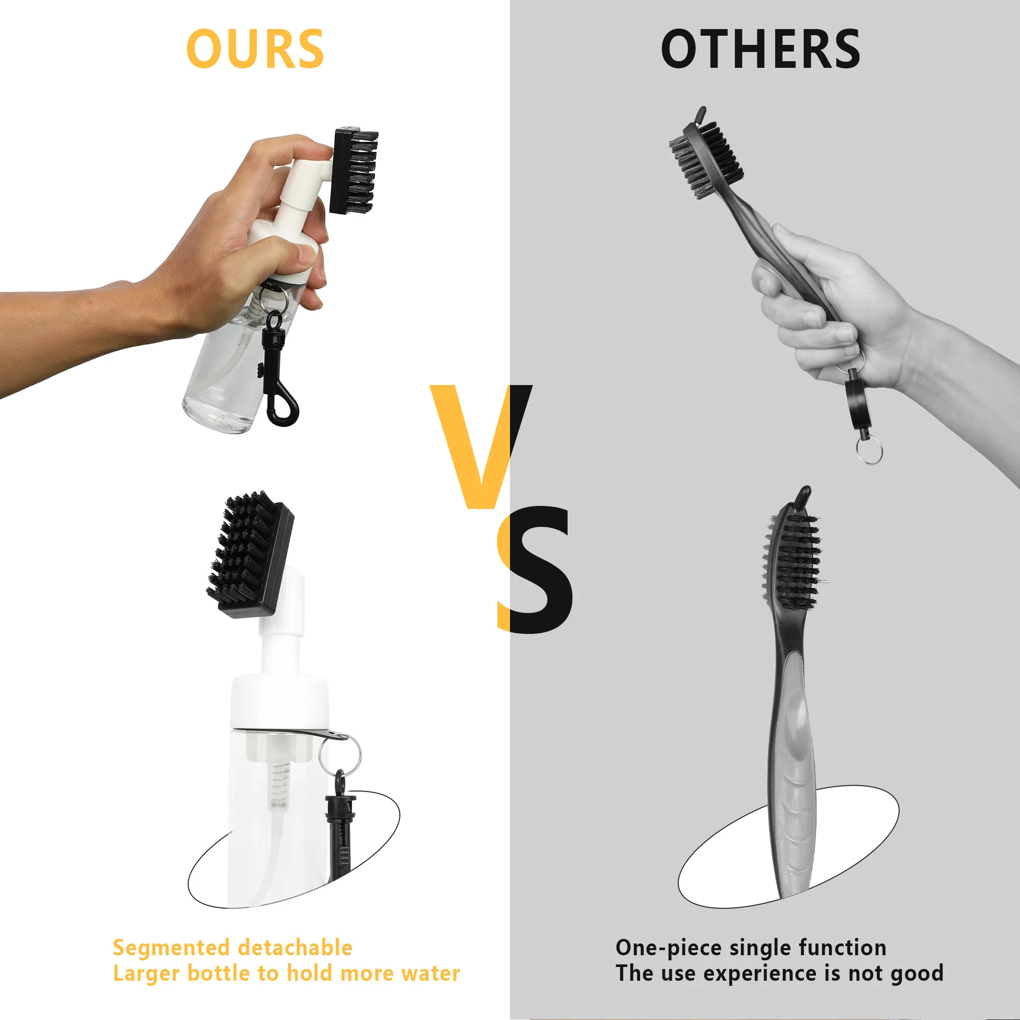 Golf Club Cleaner Brush Spray Water Bottle, Detachable Cleaning Tool with Hook for Golf Irons Grooves, Portable Golf Accessory