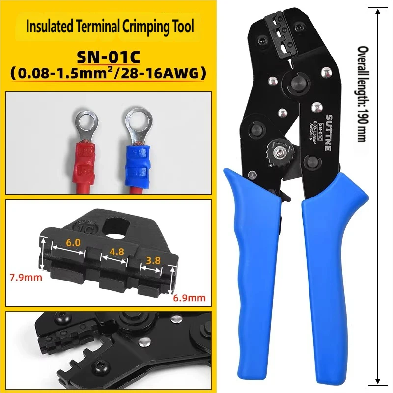 

Клещи для обжима SUTTNE для изолированных/неизолированных/европейских клемм 0.08-6мм²