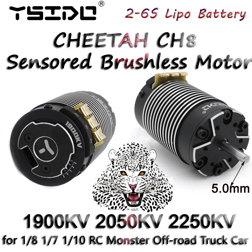 YSIDO CHEETAH CH8 Sensored Brushless Motor 1900KV 2050KV 2250KV 2-6S 5.0mm Shaft for 1/8 1/7 1/10 RC Monster Off-road Truck Car