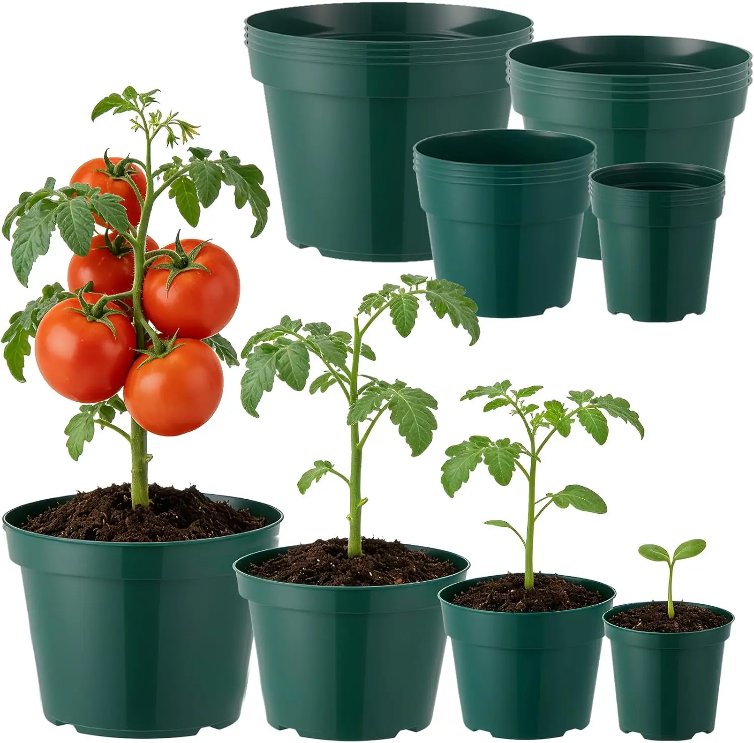 

16-Pack 4/6/8/10 in Nursery Pots for Plants, Thickened Plastic Plant Pots with Drainage Holes, Indoor Outdoor Seeding St