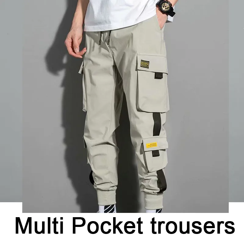 Pantalon Cargo Multi-Poches pour Homme, Taille artificiel astique, Sarouel, Décontracté, Hip Hop, Streetwear, Survêtement Crayon, Techwear